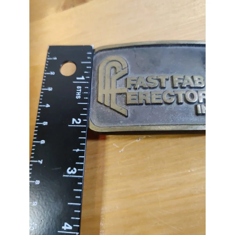 VTG Fast Fab Erectors COMPANY Cast Metal BELT BUCKLE HEAVY 2x3